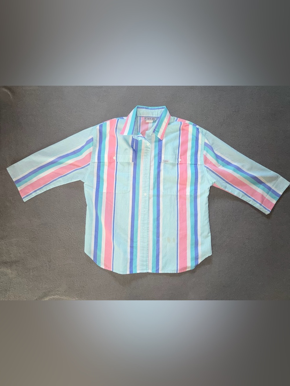 VTG Cabrais Pastel Striped Womens Button-Up Shirt - Pastel Blue & Pink